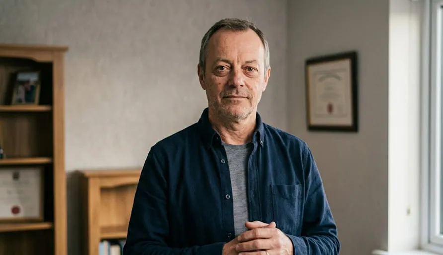 A man standing indoors and looking directly at the camera.